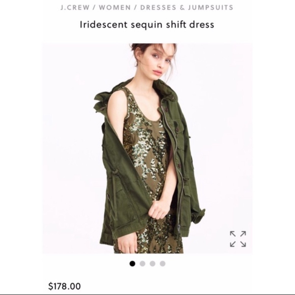 NWOT J. Crew olive iridescent sequin shift dress